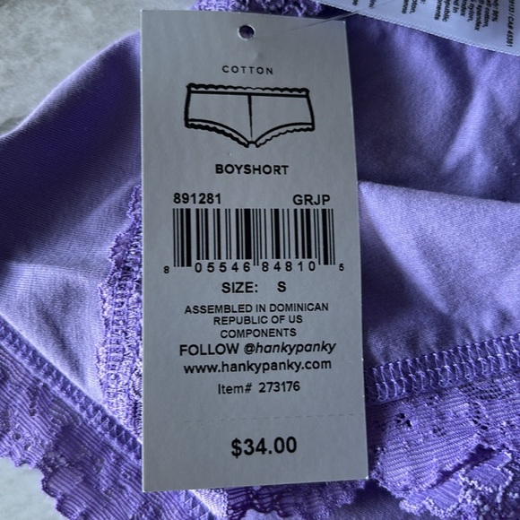 NWT HANKY PANKY cotton with Lace Trim grape Boyshort Women's size s - Picture 3 of 4